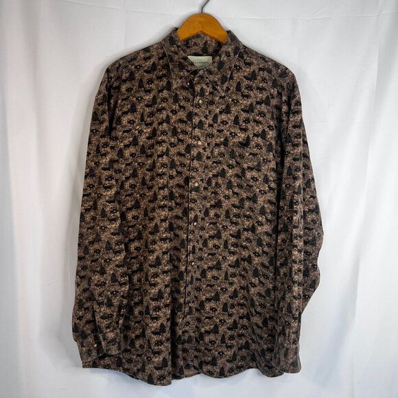 Falls Creek Brown Western Elk Print Button Front 100% Cotton Top Size Large - Picture 9 of 9